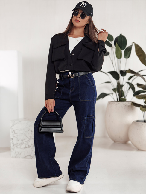 Ženske vrečaste hlače FITZONE denim cargo temno modra Dstreet UY2243