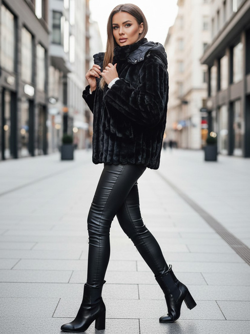 Ženska krznena jakna s kapuco črna Dstreet TY5276z