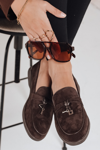 Ženski mokasini Dstreet ZY1181 iz semiša v rjavi barvi