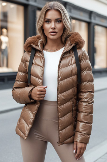 Ženska prešita zimska jakna s kapuco MIRIAL rjava Dstreet TY4573z