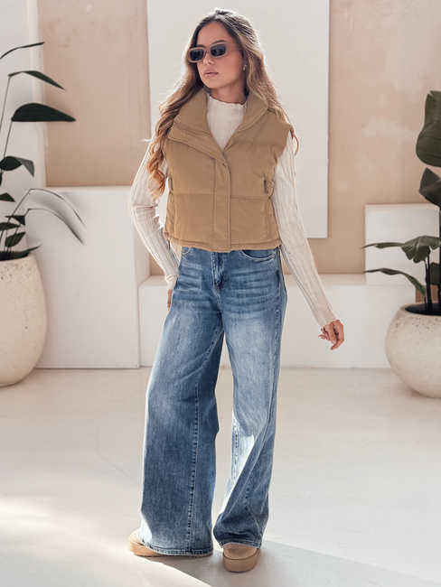 Ženski prešiti telovnik temno bež barve Dstreet TY5196