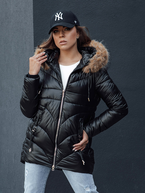 Ženska zimska jakna s kapuco WINTERCHIC črna Dstreet TY4455