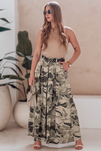 FLOWES svetlo zeleno moro krilo-hlačnice s pasom Dstreet UY2562