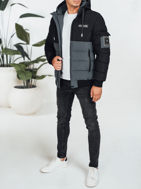 Moška zimska jakna s kapuco črna/siva Dstreet TX5049