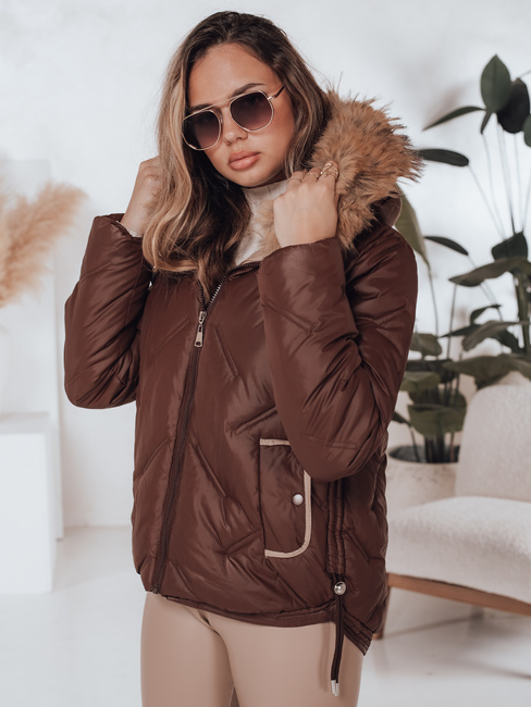 Ženska zimska jakna COLDLIKE prešita s kapuco rjava Dstreet TY5003