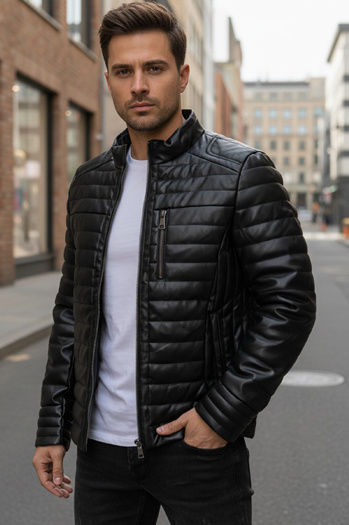 Moška prešita zimska usnjena jakna črna Dstreet TX5113