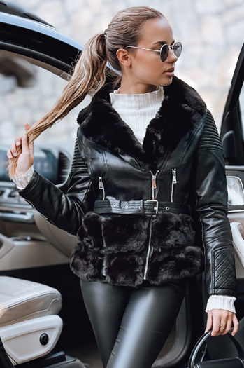 Ženska usnjena jakna ramones s krznom black Dstreet TY5274