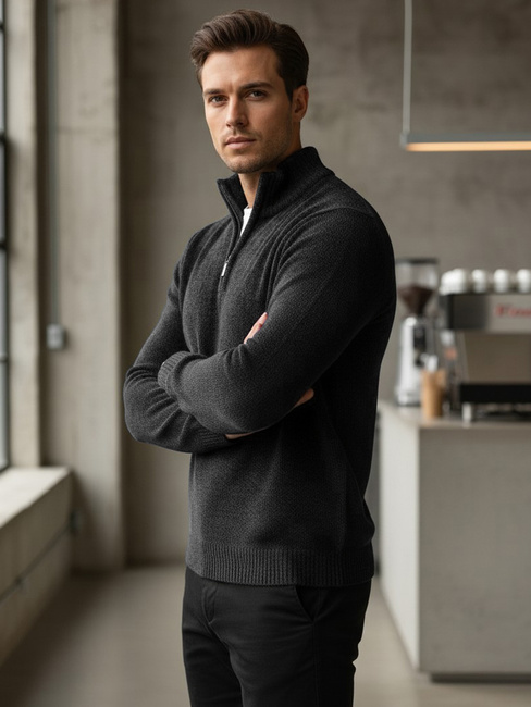 Moški pulover s pokončnim ovratnikom temno sive barve Dstreet WX2351