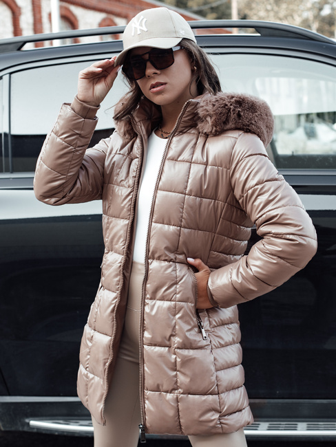 Kurtka damska beżowa WINTERZIP z kapturem Dstreet TY4567