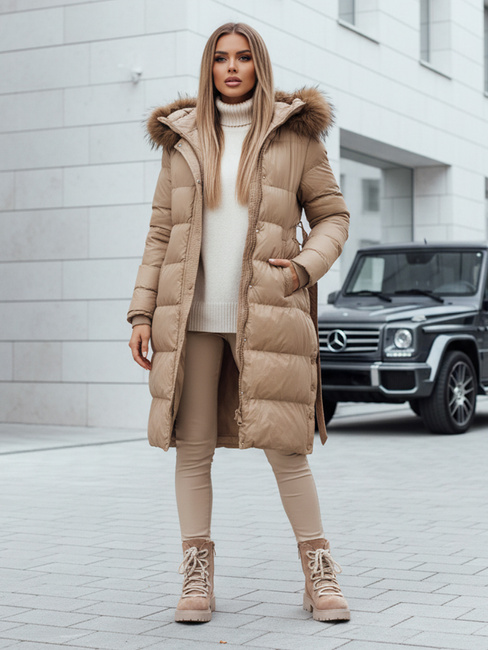 Ženska prešita zimska jakna s krznom STYLEBELLA beige Dstreet TY4609