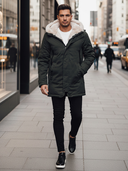 Moška zimska jakna parka s kapuco zelena Dstreet TX4963z