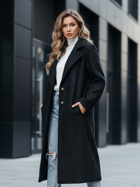 Ženski dolgi plašč iz ovčje kože črne barve Dstreet NY0754z