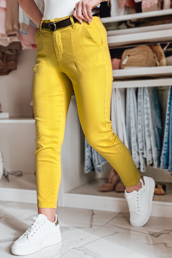 Ženske hlače tankega kroja s pasom TAIRONIK mustard Dstreet UY2539