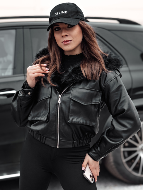 Ženska usnjena jakna s krznom SOFTREBEL black Dstreet TY4762