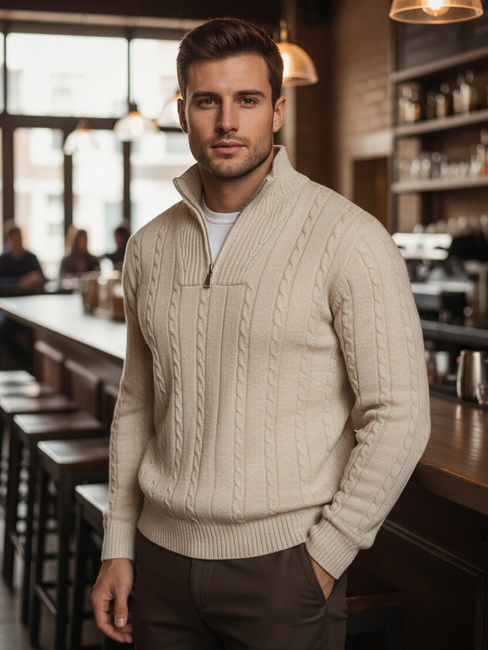 Moški pulover s pokončnim ovratnikom bež barve Dstreet WX2327