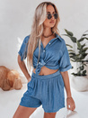 Ženski laneni komplet presežne velikosti LINEN LOVE mornarsko modra Dstreet AY1138_4