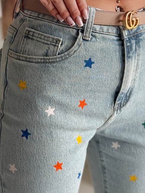 Ženske jeans hlače tankega kroja v barvi SHINYFIT stars blue Dstreet UY2452