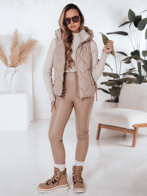 Ženski prešiti telovnik s kapuco MISSVEST dark beige Dstreet TY5021