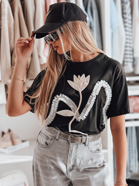 Ženska majica oversize s 3D učinkom črna Dstreet RY2716