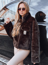 Ženski kratki rjavi krznen plašč Dstreet TY5241