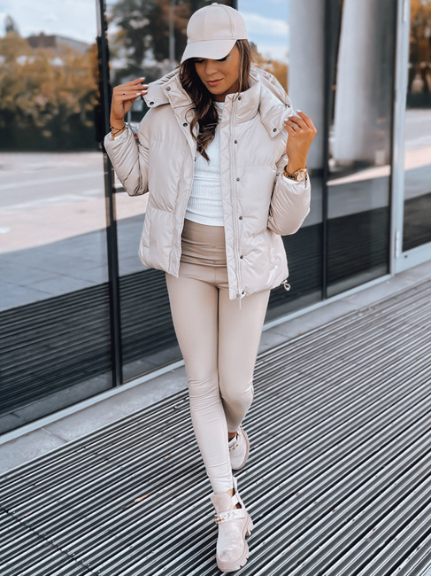 Ženska usnjena jakna COLLAR Barva Bež DSTREET TY3763