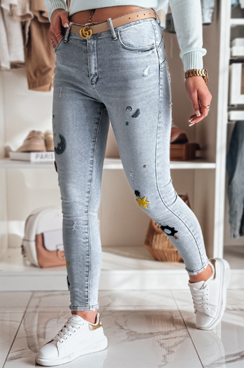 Ženske jeans hlače z vezenino MOONAIR modre Dstreet UY2453