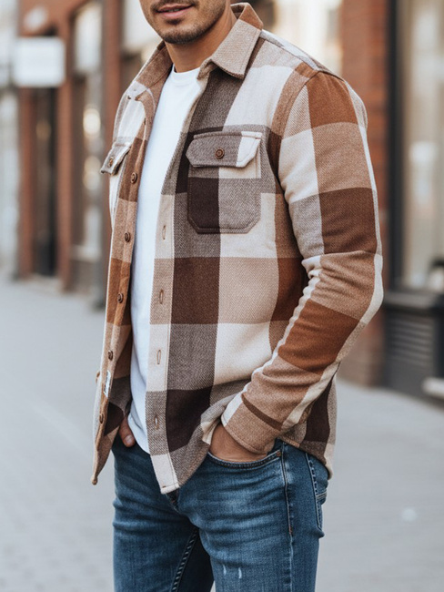 Moška kamelja karirasta flanelasta srajca Dstreet DX2674