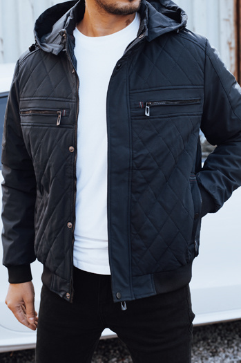 Moška prehodna prešita jakna s kapuco mornarsko modra Dstreet TX5038