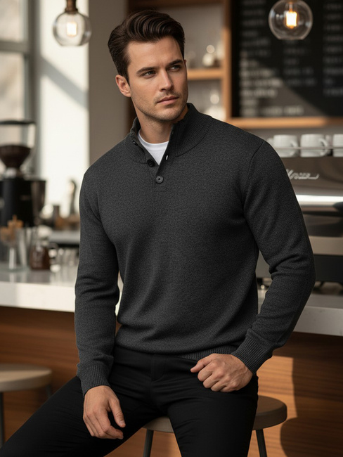 Moški pulover s pokončnim ovratnikom grafitne barve Dstreet WX2355