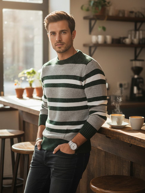 Moški črtast siv pulover Dstreet WX2262