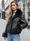 Ženska usnjena jakna z umetnim krznom črna Dstreet TY5244z