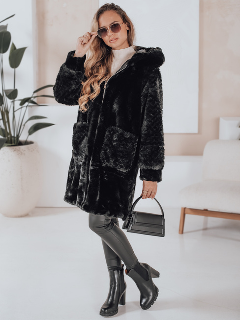 MISSFLUFF ženski krznen plašč črne barve Dstreet TY4982