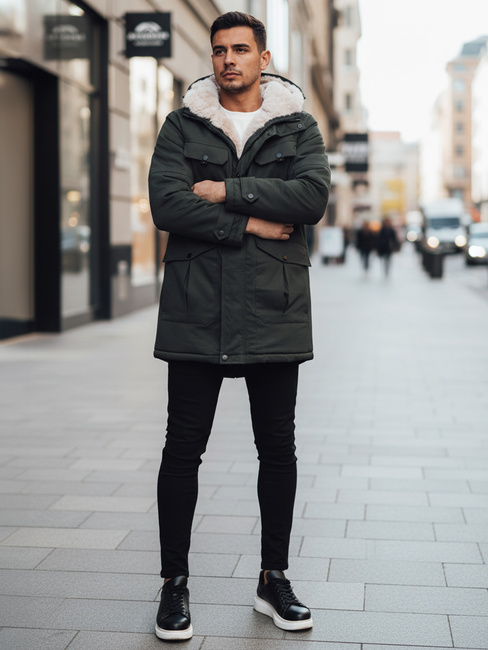 Moška zimska jakna parka s kapuco zelena Dstreet TX4961z