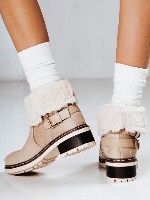 Ženski škornji z ovčjo kožo bež barve Dstreet ZY1249