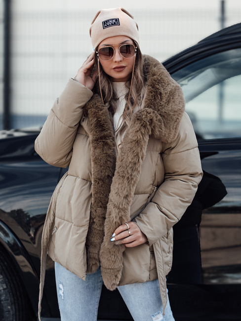 Ženska zimska jakna FURSOFT prešita s kapuco bež Dstreet TY4668