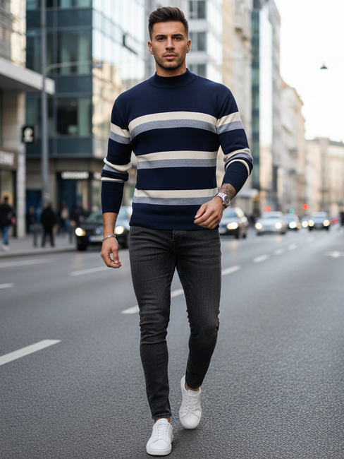 Moški črtast pulover Barva Mornarica DSTREET WX2126