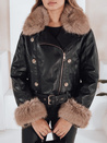 Ženska zimska usnjena jakna z umetnim krznom črna Dstreet TY5210