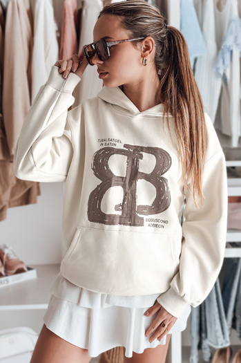 Ženska majica s kapuco presežne velikosti LITESSO ecru Dstreet BY1414