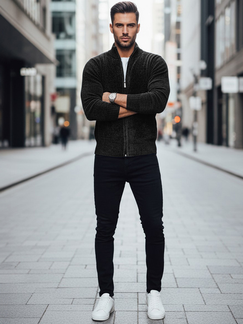 Moški pulover brez gumbov črne barve Dstreet WX2232