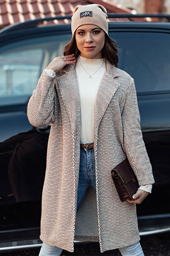 Ženski prevelik plašč TEDDSTYLE beige Dstreet NY0724