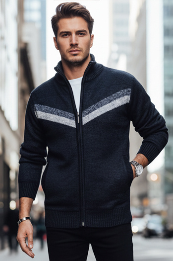 Moški pulover brez gumbov v mornarsko modri barvi Dstreet WX2259z