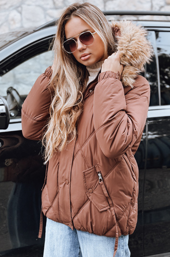 Ženska zimska prešita jakna s kapuco rjave barve Dstreet TY5231