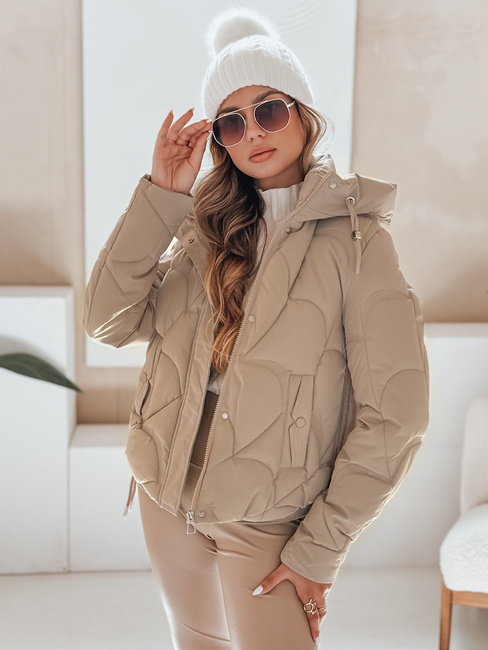 Ženska zimska jakna LOVEWARM kratka prešita s kapuco camel Dstreet TY5041
