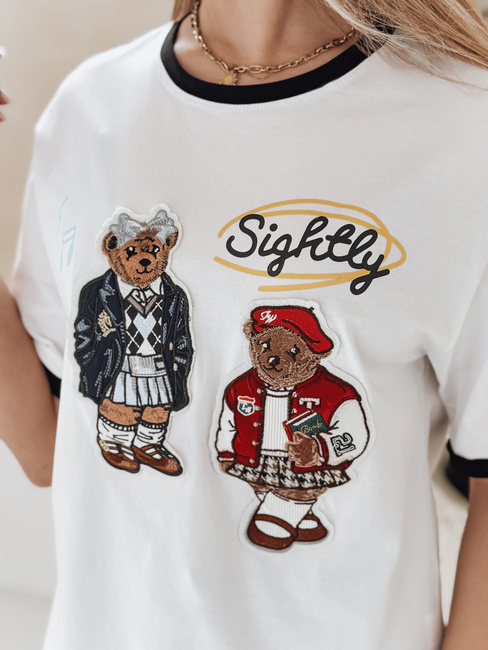Ženska majica prevelike velikosti z vezenino CLASSY TEDDY bela Dstreet RY2844