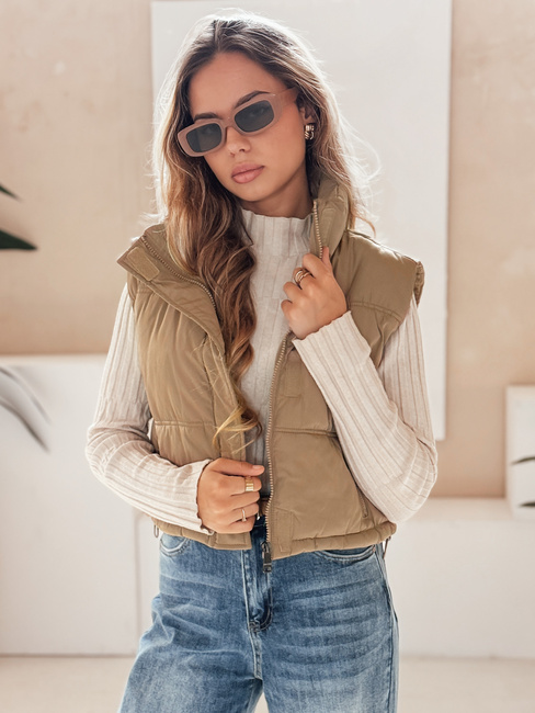 Ženski prešiti telovnik temno bež barve Dstreet TY5196