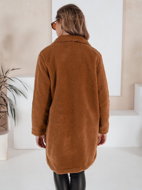 Ženski zimski plašč teddy krzno rjave barve Dstreet NY0752