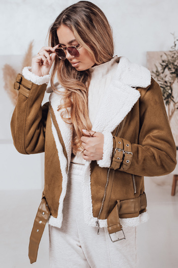 Ženske jakne LEVERINO iz semiša z ovčjo kožo camel Dstreet TY4733