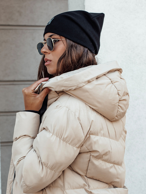 Ženska prešita zimska jakna s kapuco MENSI beige Dstreet TY4585