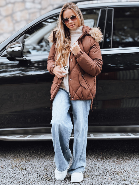 Ženska zimska prešita jakna s kapuco rjave barve Dstreet TY5231