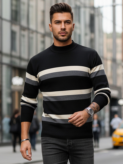 Moški črtast pulover Barva Črna DSTREET WX2127
